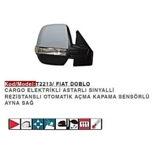 DIŞ DİKİZ AYNASI SAĞ ELEKTRİKLİ KATLANIR ASTARLI SINYALLI DOBLO CARGO ÇIFT CAMLI