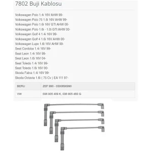 BUJI KABLOSU POLO GOLF SEAT SKODA