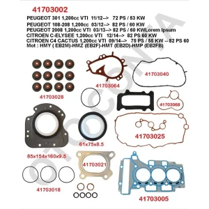 PEUGEOT 301 1.2 VTI FULL TAKIM CONTA KEÇELİ SİLİNDİR KAPAK CONTALI SUBAP LASTİKLİ HMY(EB2M