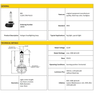 AMPÜL H27 881 12V 27W HALOGEN