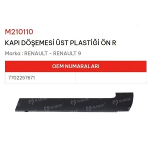 KAPI DÖSEME ÜST PLASTİĞİ ÖN SAĞ R9