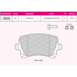 FREN BALATASI ARKA VW CADDY – GOLF – JEETA – AUDI A1 – A3 – A4 – TT – SEAT – SKODA 03- 23914