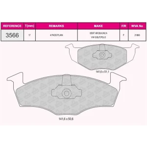 FREN BALATASI ÖN VOLKSVAGEN GOLF- 1.4-1.6-1.9 – SEAT INCA 95- 21866