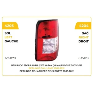 STOP LAMBASI ÇİFT KAPI YANA AÇILIR YM SAĞ PEUGEOT PARTNER