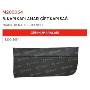 BAGAJ KAPAK PLASTİĞİ BESINCI KAPI BANDI IKI KAPILI SAĞ KANGOO YM