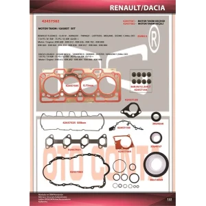RENAULT FLUENCE CLIO III-MEGANE III 1.500CC DCI FULL TAKIM CONTA SİLİNDİR KAPAK CONTALI OTOCONTA TEFLON KEÇELİ SUBAP LASTİKLİ KARTER CONTALI K9K 770-808-834-836-846