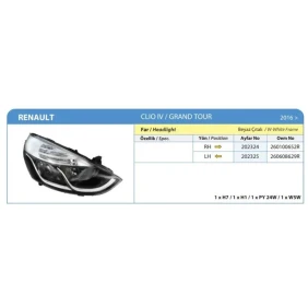 FAR RENAULT CLIO IV HB GRAND TOUR BEYAZ CITALI MOTORLU SAG 260100652R