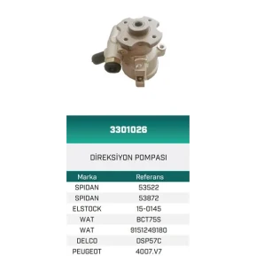 DİREKSİYON POMPASI HİDROLİK 205 1.4/1.6 .405 1.4/1.6 .306 1.4/1.6IE HATTAT-HEMA