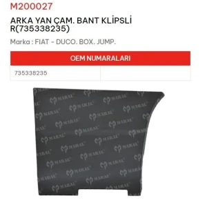 KAPI BANDI ARKA YAN KLİPSİ SAĞ DUCATO BOXER JUMPER