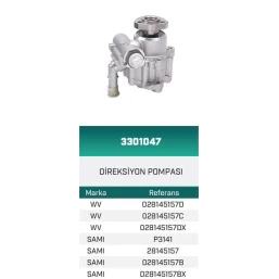 DİREKSİYON POMPASI HİDROLİK CADDY II 1.6 95-04 .GOLF III 1.9 TDI/ 1.8 91-97.PASSAT 1.9 TDI/ 1.8 88-96 HATTAT/HEMA