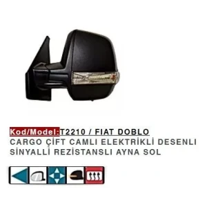 DIŞ DİKİZ AYNASI SOL ELEKTRİKLİ DESENLI SINYALLI DOBLO CARGO ÇIFT CAMLI