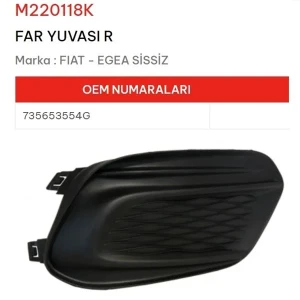 SİS FAR YUVASI SAĞ SİSİSİZ EGEA