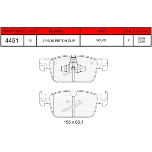 FREN BALATASI ÖN VOLVO S60 III(224) 2019 SONRASI -S90 II(234) 2017 SONRASI - V60 II (225-227 ) 2018 SONRASI - V90 II (235-236) 2017 SONRASI - XC 60 II(246) 2017 SONRASI DİSK BALATASI 17- 22098-22099