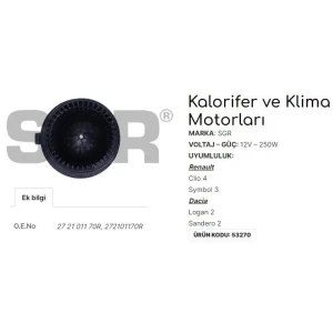 KALORİFER MOTORU CLIO 4 - SYMBOL 3 - DACIA LOGAN 2 - SANDERO 2 272101170R