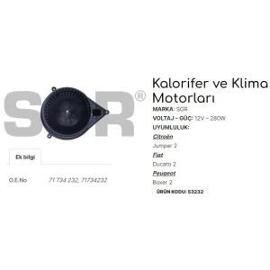KALORİFER MOTORU DUCATO 2 - CITROEN JUMPER 2 - PEUGEOT BOXER 2 71734232