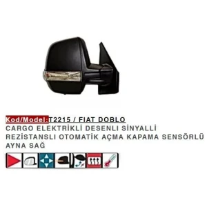 DIŞ DİKİZ AYNASI SAĞ ELEKTRİKLİ KATLANIR DESENLI SINYALLI DOBLO CARGO ÇIFT CAMLI