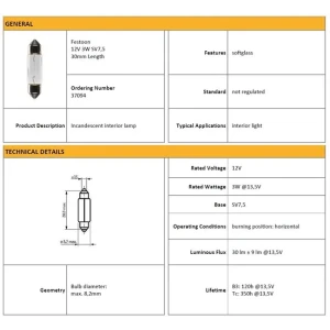 AMPÜL 12V 3W SOFİT SV 7.5