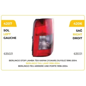 STOP LAMBASI TEK KAPI YUKARI AÇILIR EMSAĞ PEUGEOT PARTNER