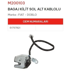 BAGAJ KILIDI ARKA SOL ALT KABLOLU DOBLO