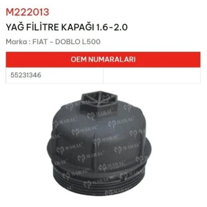 YAĞ FİLTRE KAPAĞI DOBLO LINEA EGEA 1.6-2.0JTD
