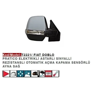 DIŞ DİKİZ AYNASI SAĞ ELEKTRİKLİ KATLANIR ASTARLI SINYALLI DOBLO PRATICO ÇIFT CAMLI
