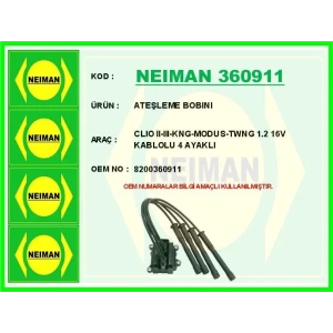 ATEŞLEME BOBINI CLIO II-III-KNG-MODUS-TWNG 1.2 16V KABLOLU 4 AYAKLI