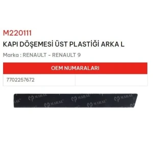 KAPI DÖSEME ÜST PLASTİĞİ ARKA SOL R9