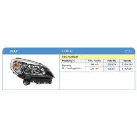 FAR DOBLO 2015- MOTORLU KROM CERCEVELI SOL 52109259 E BELGELİ