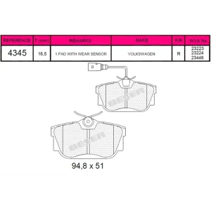 FREN BALATASI ARKA VOLKSWAGEN TRANSPORTER IV ARKA DİSK BALATASI 1990-2003 1990- 23223-23224-23446