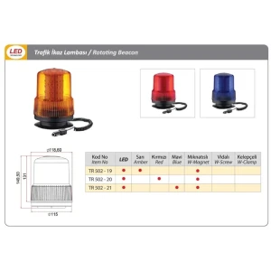 DÖNER TRAFİK İKAZ LAMBA LED TİPİ MAVİ