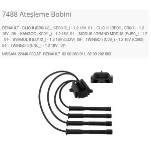 ATEŞLEME BOBİNİ RENAULT - CLIO II BB0/1/2_. CB0/1/ 2_ - 1.2 16V 01-.CLIO III BR0/1. CR0/1 - 1.2 16V 05-.KANGOO KC0/1_ - 1.2 16V 01-.MODUS / GRAND MODUS F/JP0_ - 1.2 04-.SYMBOL II LU1/2_ - 1.2 16V LU2V 08-.TWINGO I C06_ - 1.2 16V C060 04-.TWINGO II CN0