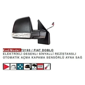 DIŞ DİKİZ AYNASI SAĞ ELEKTRİKLİ KATLANIR DESENLI SINYALLI DOBLO 11