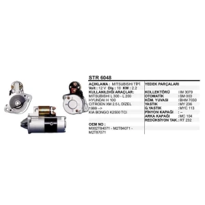 MARŞ MOTORU MITSUBISHI TİPİ L200-L300 HYUUNDAI H100 12V 2.2 KW
