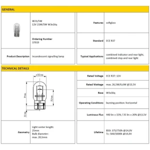 AMPÜL 12V 21/5W 1016 DİPSİZ