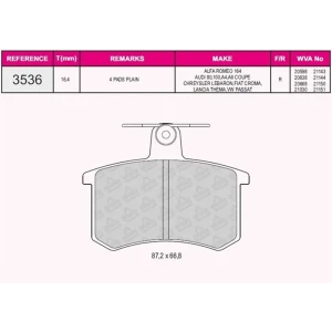 FREN BALATASI ARKA VOLKWAGEN PASSAT 1.6-1.8-1.9 ALFA ROMEO 164 96- 20598