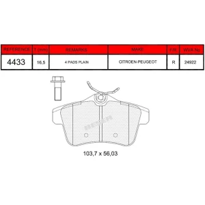 FREN BALATASI ARKA CITROEN C4 II -C4 III-DS4 -DS5 /DS DS4 -DS5 / PEUGEOT 32008-52008-302008-502008-RCZ ARKA 2013 SONRASI DİSK BALATASI 13- 24922