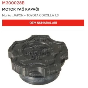 MOTOR YAĞ KAPAĞI TOYOTA COROLLA 1,3