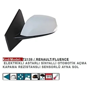 DIŞ DİKİZ AYNASI SOL ELEKTRİKLİ ASTARLI POWER FLOK FLUENCE