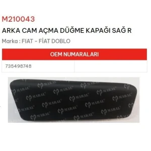 CAM DÜĞME KAPAĞI ARKA SAĞ FİAT DOBLO